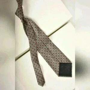 1980s FENDI Green Red Chain Motif Geometric 100% Silk  Tie 3.5" Made in Italy